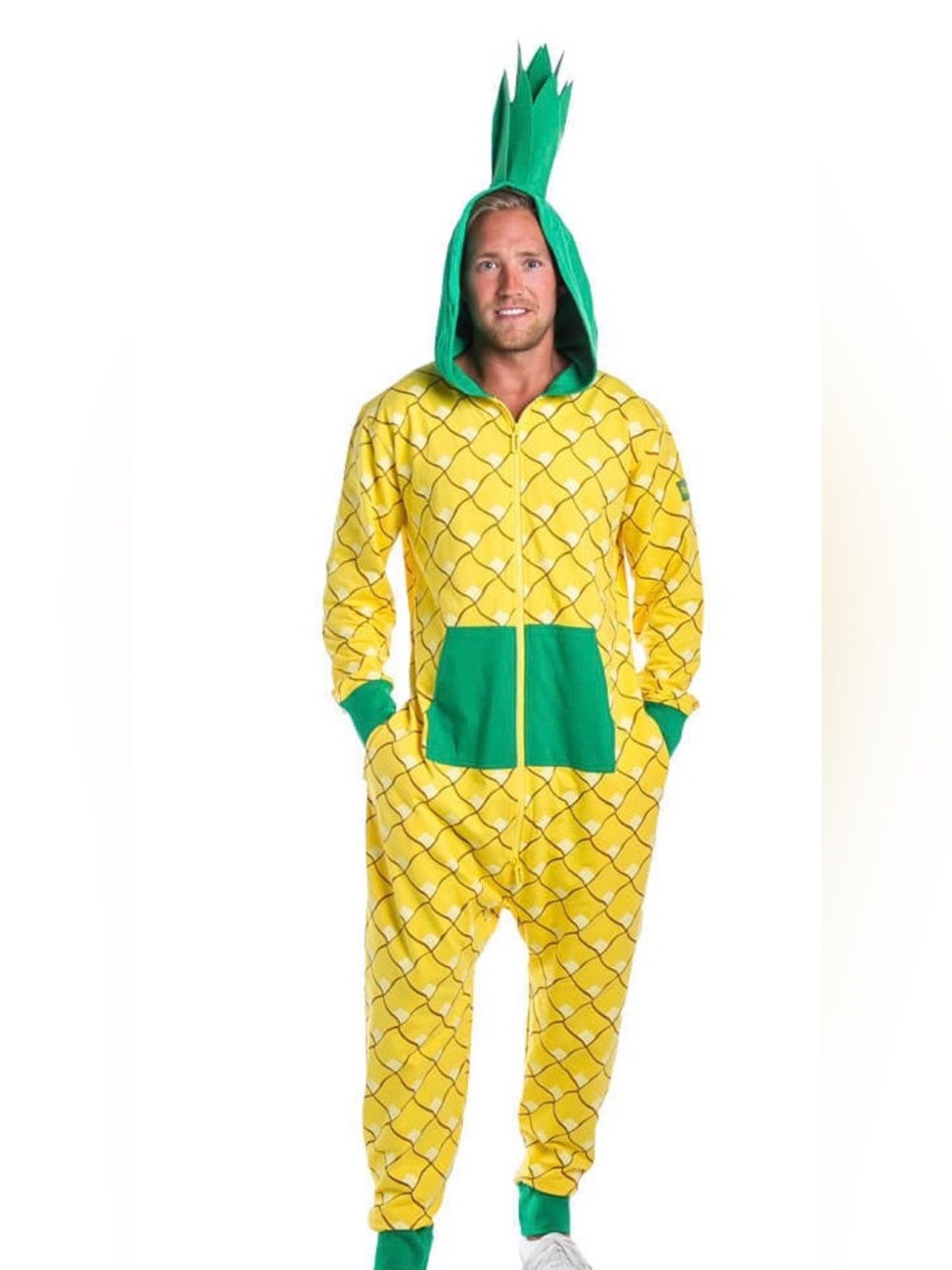 NWT Tipsy Elves Unisex Yellow Green Pineapple Jumpsuit Costume with Hoodie - M